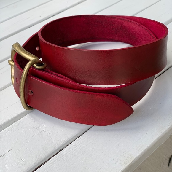 Handmade Red Leather Belt /featuring bronze buckle main image 5